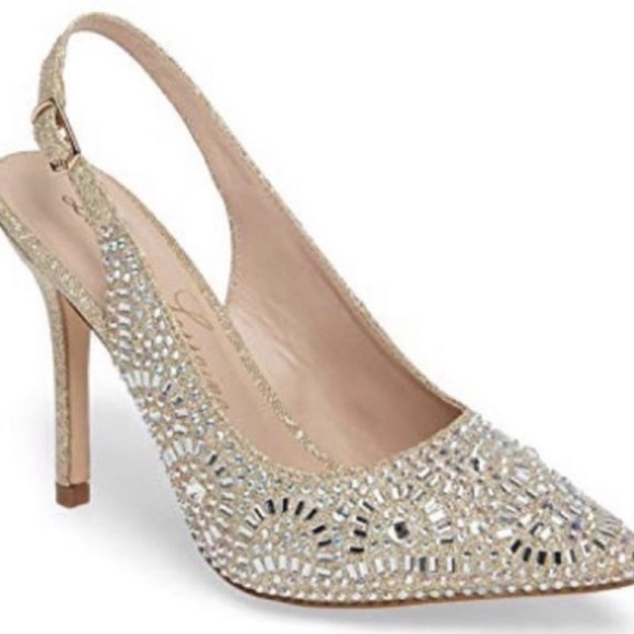 Lauren Lorraine Elegant Gold Embellished Slingback Heels size 9 - Picture 1 of 8